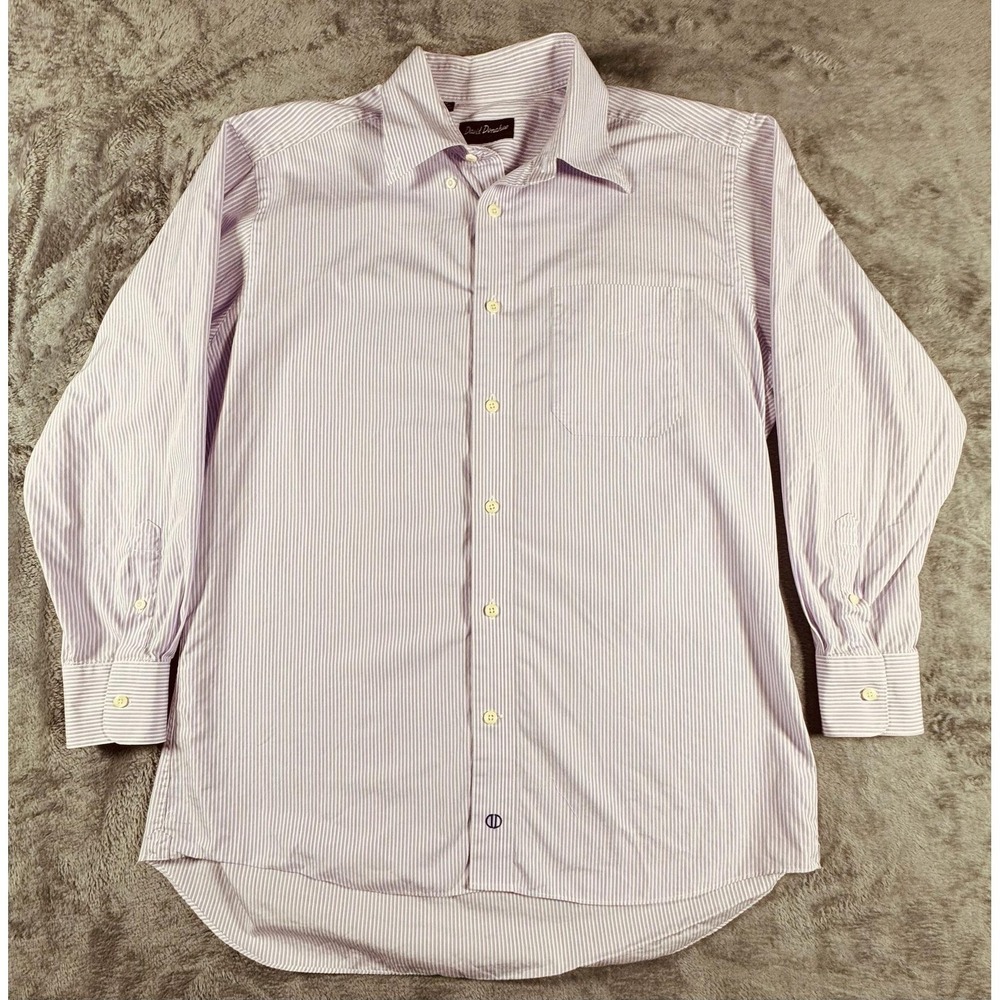David Donahue Dress Shirt Mens 16 32/33 Purple‎ Stripe Classic Fit Cotton LS